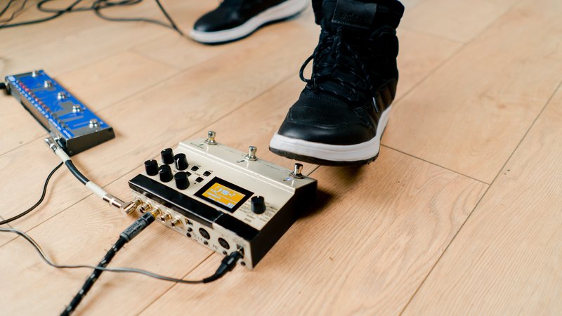 electric guitar with effects pedals