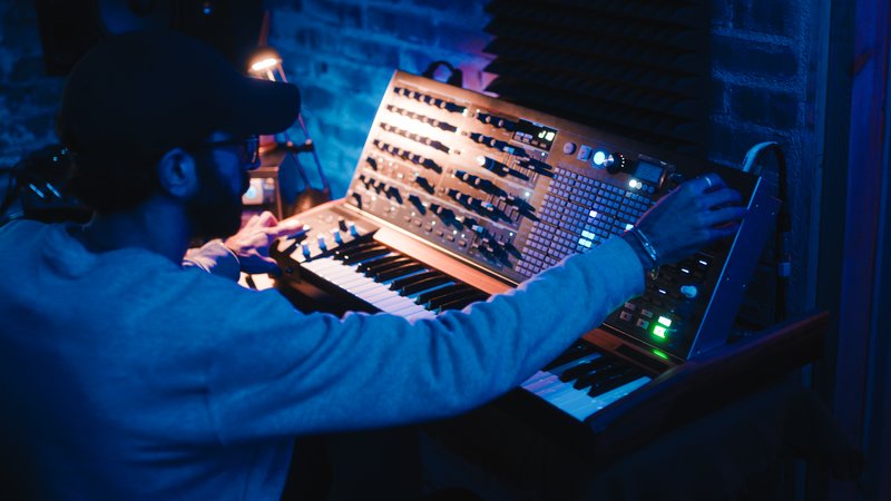 moog synthesizer on stage
