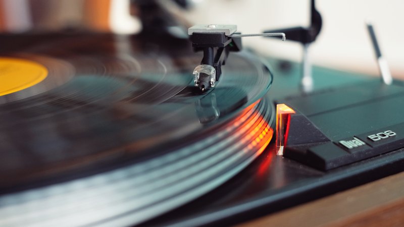 vinyl record player close-up