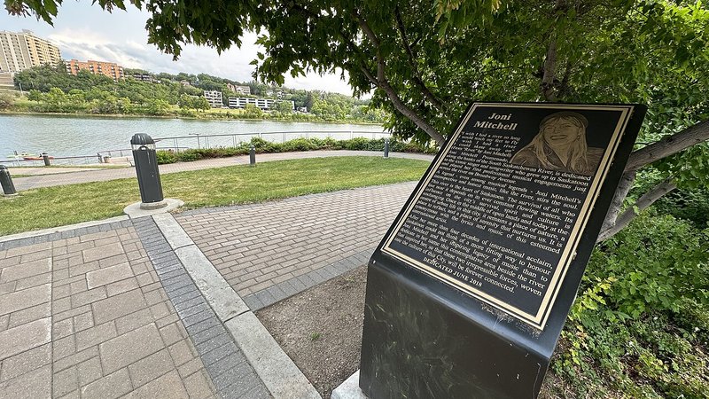 Joni Mitchell 'River' plaque in Saskatoon wide angle view