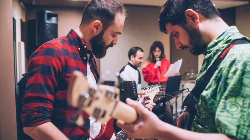 backstage musicians preparing