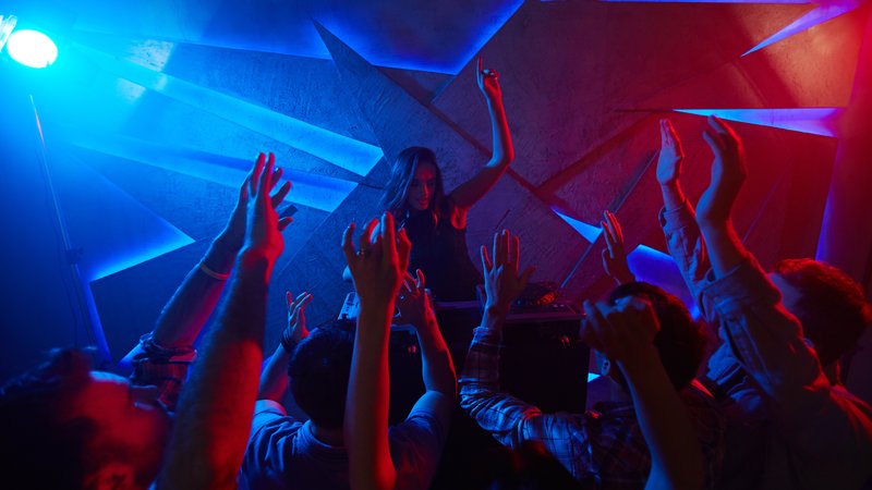 crowd dancing in techno club