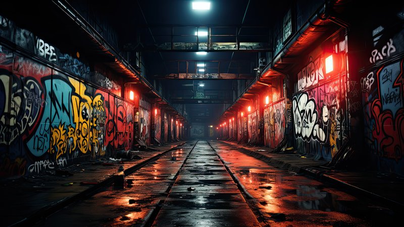 urban graffiti wall night